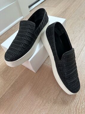 Vince Women's Black Woven Slip-On Sneakers - Casual Platform Style Size 8